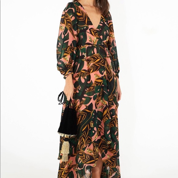 SOLD Farm Rio Pale Leaf Wrap Dress - Picture 5 of 11